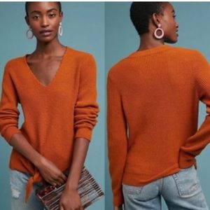 Anthropologie Moth orange tie front sweater